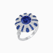 Art Deco-Inspired Peacock Diamond Ring Custom Center Stone | Fan Motif Halo | Hand-Applied Milgrain - Shahin Jewelry